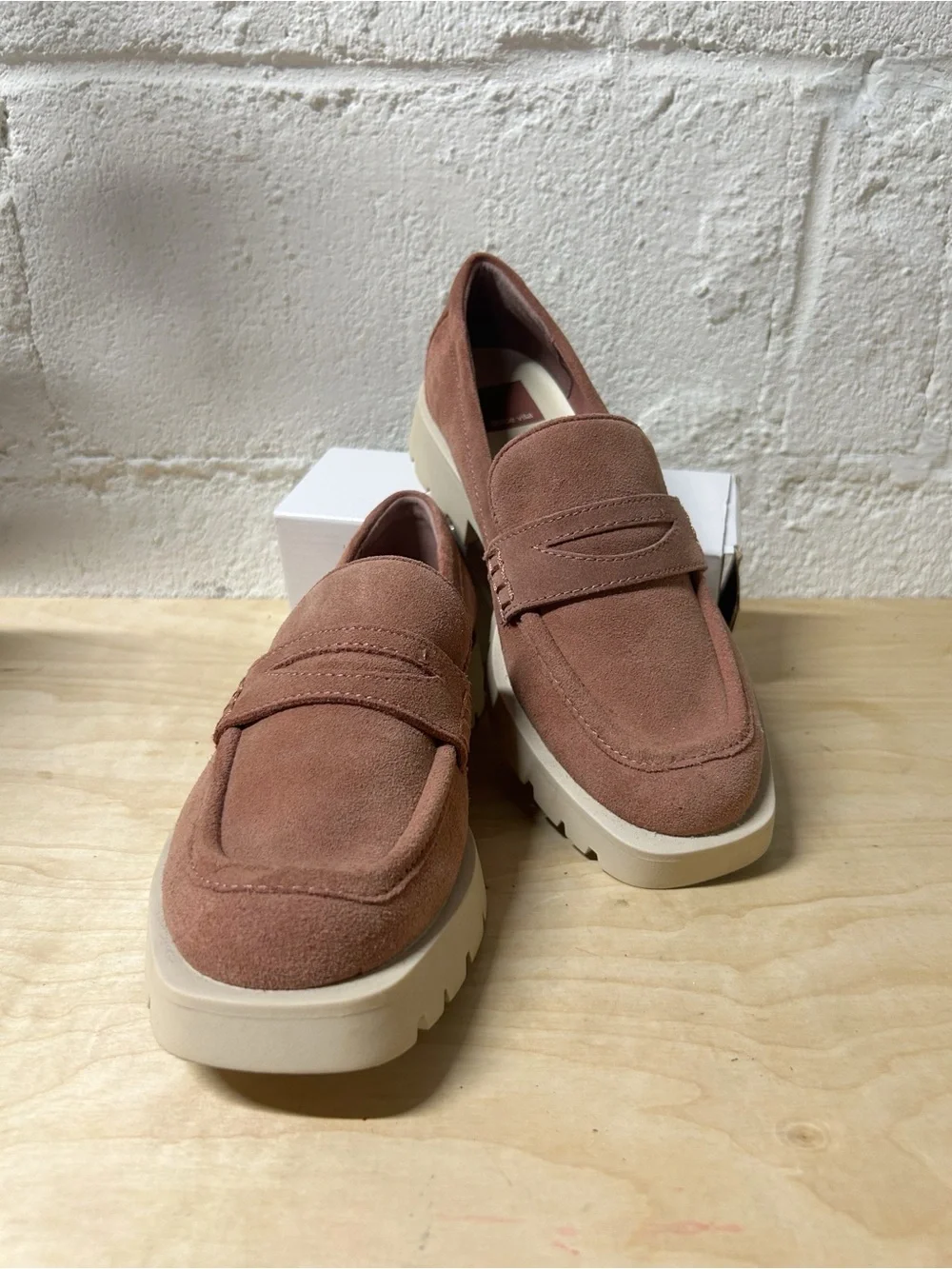 Dolce Vita Elias Suede Penny Loafers in Mauve with Lug Soles, New Without Box